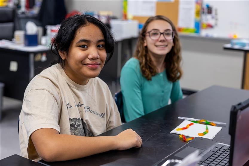 Middle school students in science class